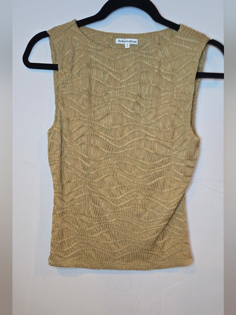 Reformation Sleeveless Textured Boatneck Tank Gold Tan Womens Small